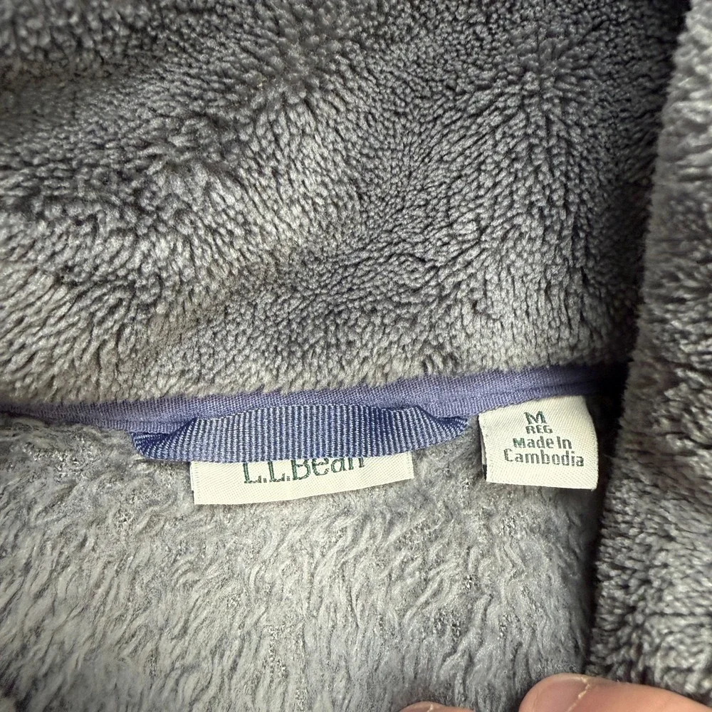 LL Bean Jacket Womens Medium Gray Hi Pile Fleece Full Zip Coat Elbow Patches - Picture 5 of 9